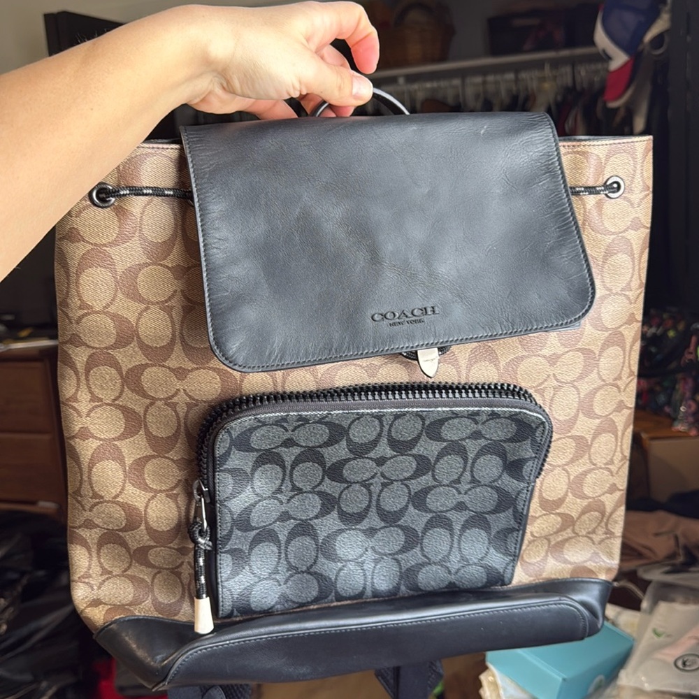 Coach Backpack Turner Backpack Blocked Signature Canvas